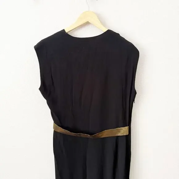 DIANE VON FURTSTENBERGEvangeline Black Wrap Sheath Dress Gold Waist10